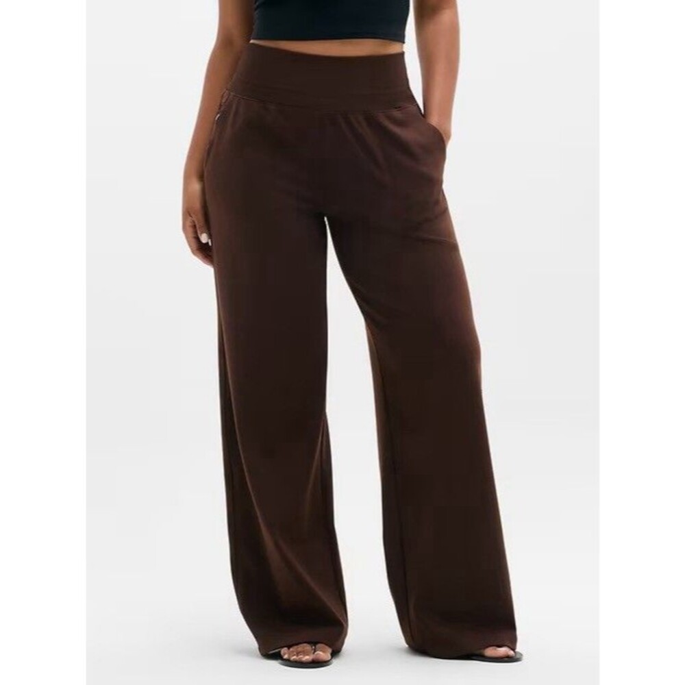 NWT Athleta Venice High Rise Wide Leg Pant Woodland Brown Large Petite UPF 40 - Picture 2 of 10